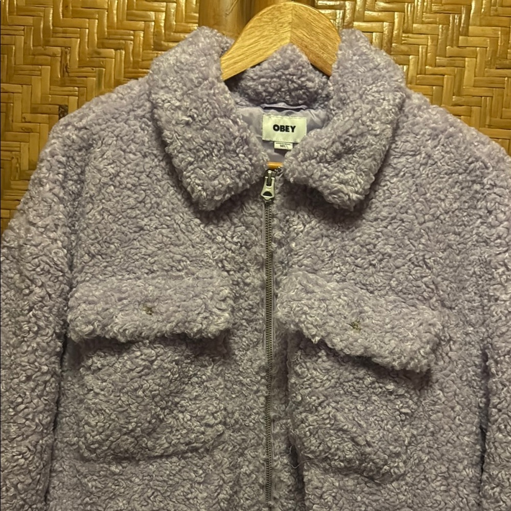 NWT Obey Brenda Cozy Pur in Purple Rose Teddy Bear Sherpa Jacket M / L - Picture 14 of 16